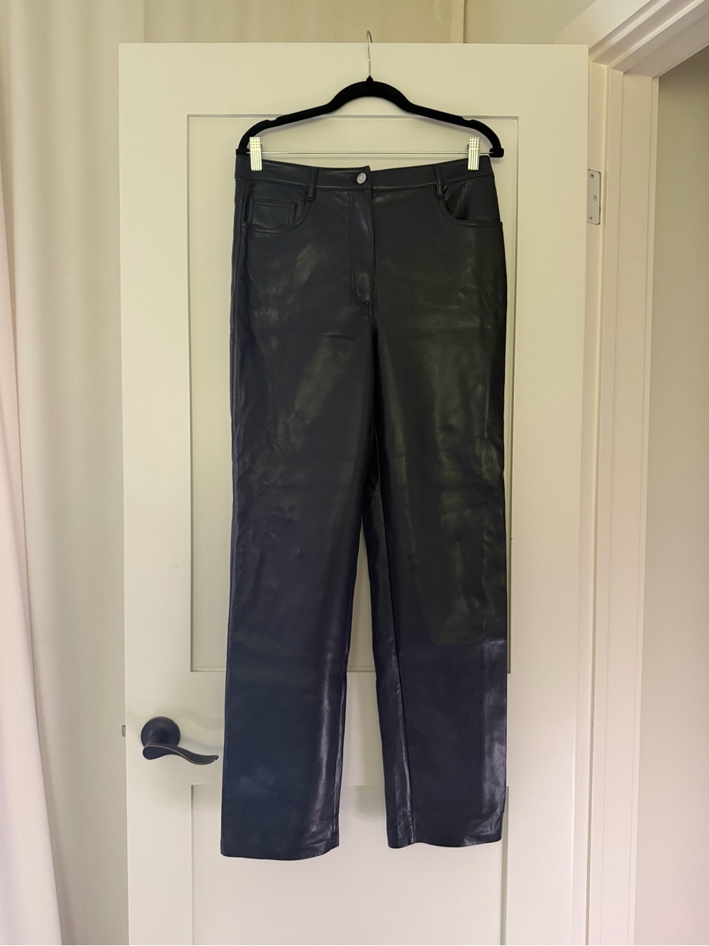 Black Faux Leather Straight-Leg Pants